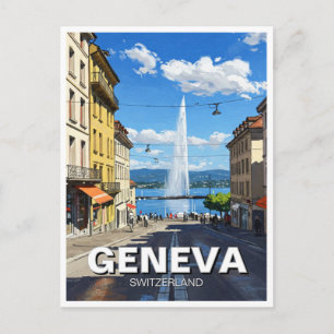 Geneva Street Switzerland Travel Jet d'eau  Postcard