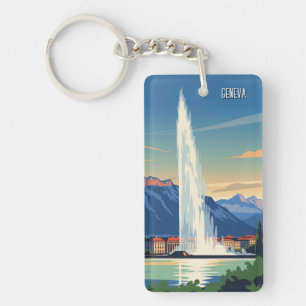 Geneva Street Switzerland Travel Jet d'eau Vintage Key Ring