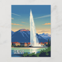 Geneva Street Switzerland Travel Jet d'eau Vintage