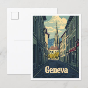 Geneva Switzerland Art Vintage Travel Illustration Postcard