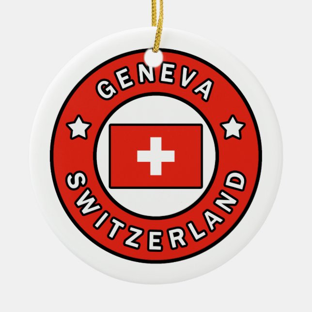 Geneva Switzerland Ceramic Tree Decoration (Front)