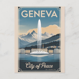 Geneva Switzerland Retro Skyline Cityscape Travel  Postcard