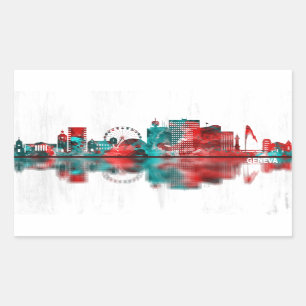 Geneva Switzerland Skyline Rectangular Sticker
