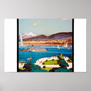 Geneva Switzerland Vintage Poster Restored