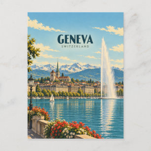 Geneva Switzerland Vintage Travel Art Postcard