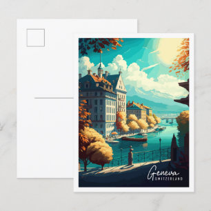 Geneva Switzerland vintage travel illustration Postcard