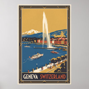 Geneva Switzerland Vintage Travel Illustration Poster