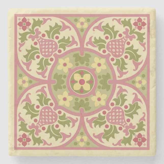 "Geneveive" Gothic Revival Floral Medallion Stone Coaster (Front)
