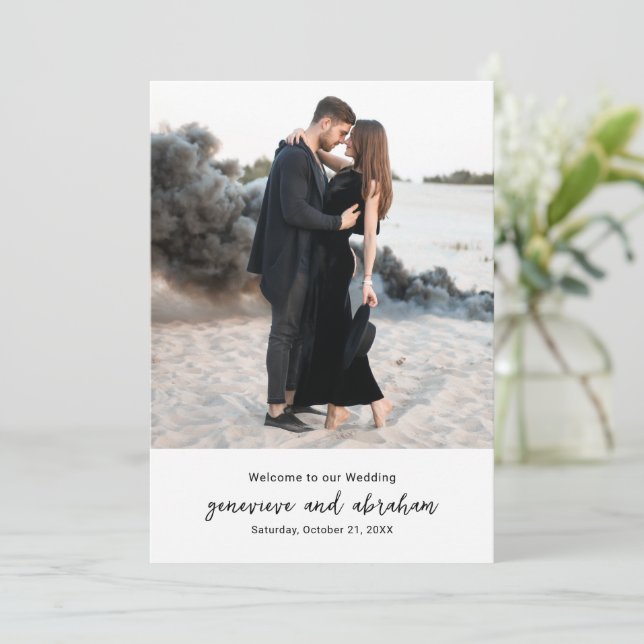 Genevieve Black and White Photo Modern Wedding Programme (Standing Front)