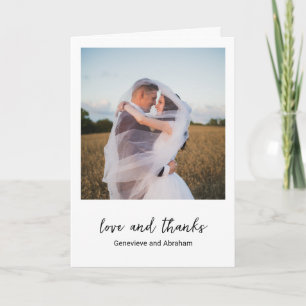 Genevieve Black and White Photo Modern Wedding Thank You Card
