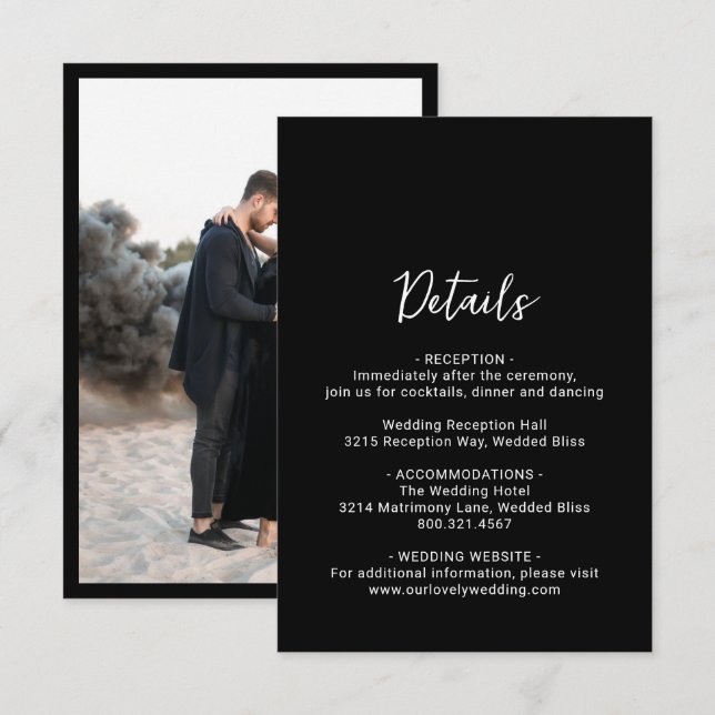 Genevieve Black Photo Modern Wedding Enclosure Card (Front/Back)