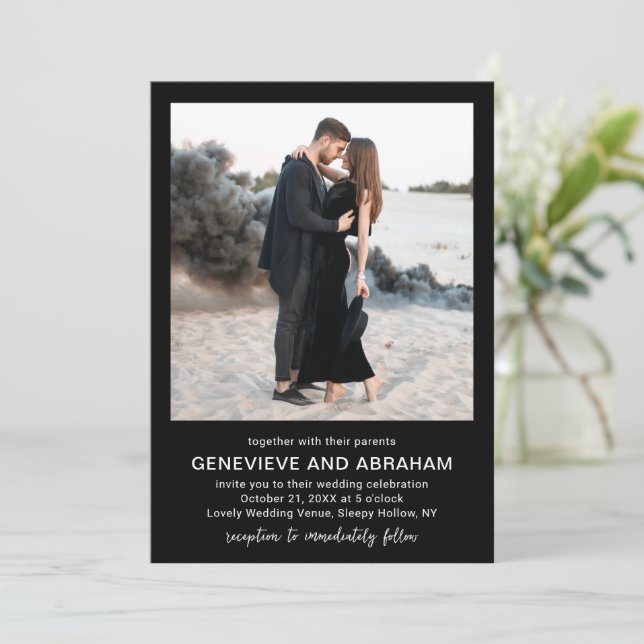 Genevieve Black Photo Modern Wedding Invitation (Standing Front)