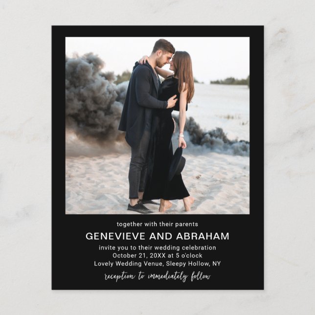 Genevieve Black Photo Modern Wedding Invite Flyer (Front)