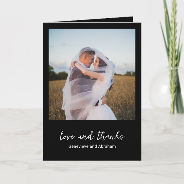 Genevieve Black Photo Modern Wedding Thank You Card (Front)