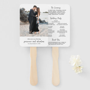 Genevieve Black White Photo Modern Wedding Program Hand Fan