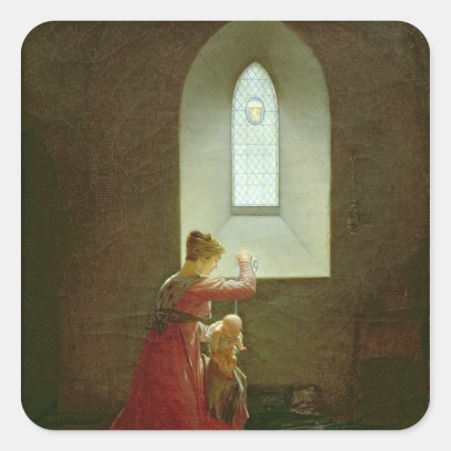 Genevieve of Brabant Baptising her Son in Prison Square Sticker (Front)