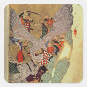 Genghis Khan (c.1162-1227) fighting the Chinese in Square Sticker