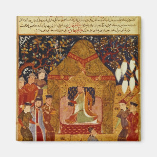 Genghis Khan in his tent by Rashid al-Din Magnet