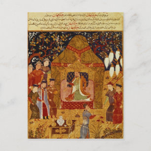 Genghis Khan in his tent by Rashid al-Din Postcard