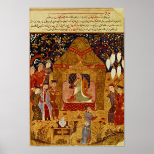 Genghis Khan in his tent by Rashid al-Din Poster