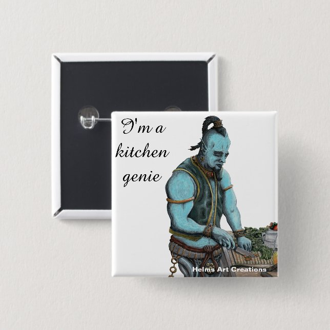 Genie Chef Cooking Dinner Fantasy Art Button (Front & Back)