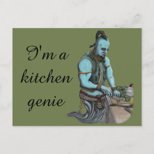 Genie Chef Cooking Dinner Fantasy Art Postcard