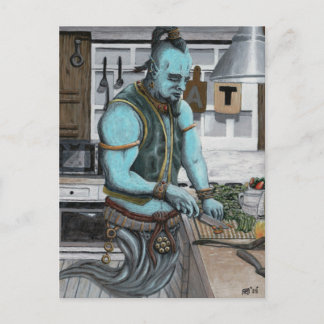 Genie Cooking Kitchen Magic Fantasy Art Postcard
