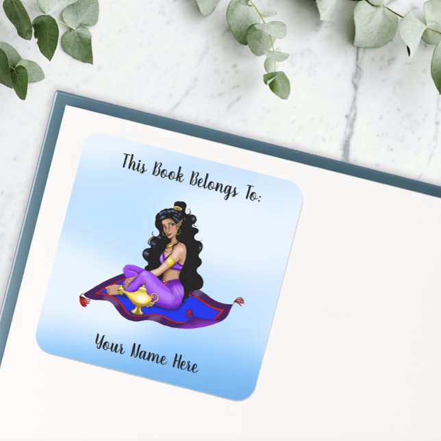 Genie Magic Carpet Lamp Blue Sky Bookplate Square Sticker (Creator Uploaded)