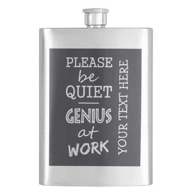 Genius at Work custom monogram flask (Front)