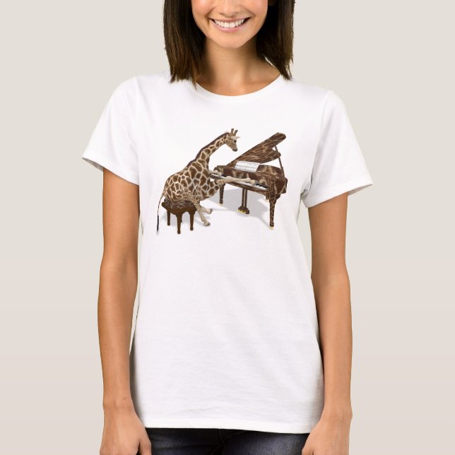 Genius Giraffe Playing Piano T-Shirt (Front)