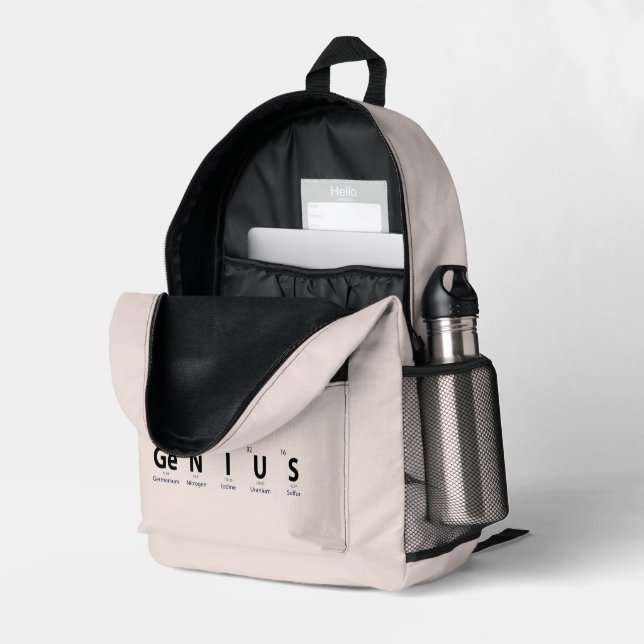 'Genius' Periodic Table - Soft Blush Beige Printed Backpack (Back Corner Right (Open))