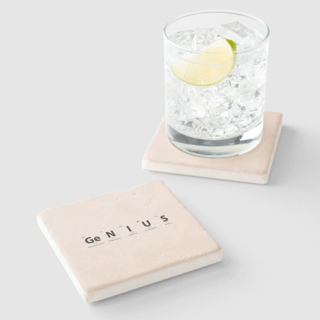 'Genius' Periodic Table - Soft Blush Beige Stone Coaster (Side)