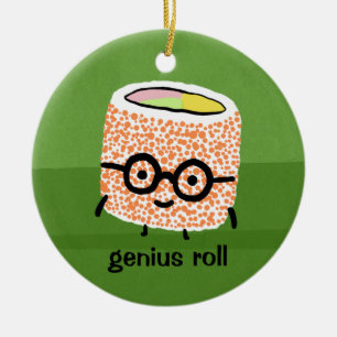Genius Roll Sushi Roll with Glasses Cute Geek Ceramic Tree Decoration