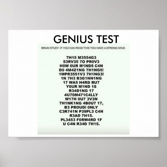 Genius Test poster with text to test your mind (Front)