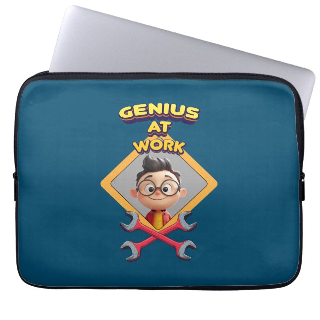 genius work funny geek repair computer animation c laptop sleeve (Front)