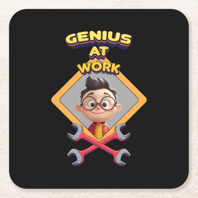 genius work funny geek repair computer animation c square paper coaster (Front)