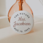 GENNA | Cute Rose Gold Script Future Mrs 7.5 Cm Round Badge<br><div class="desc">This button pin features a cute rose gold script font with the wording 'future mrs." Easily edit all wording and colours to match your event style. This button is perfect for a bridal shower or bachelorette weekend party - a great gift for the bride to be.</div>