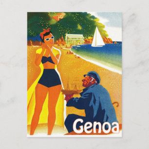 Genoa coast, Italy, old captain and young tourist Postcard