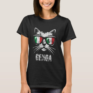 Genoa Italy Funny Cat Vintage Italian Flag T-Shirt