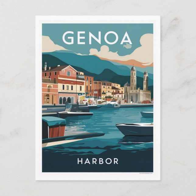 Genoa Italy Harbour Travel Painting Postcard (Front)