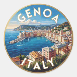 Genoa Italy Ligurian Coast Scene ☀️ Classic Round Sticker