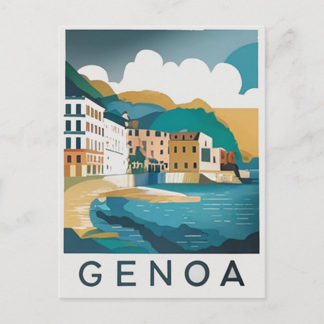Genoa Italy Retro Travel Postcard (Front)