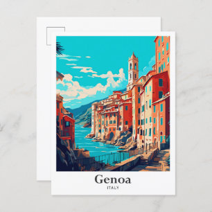Genoa Italy Vintage Travel Illustration Postcard