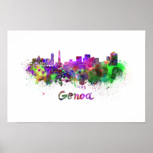 Genoa skyline in watercolor poster