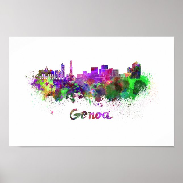 Genoa skyline in watercolor poster (Front)