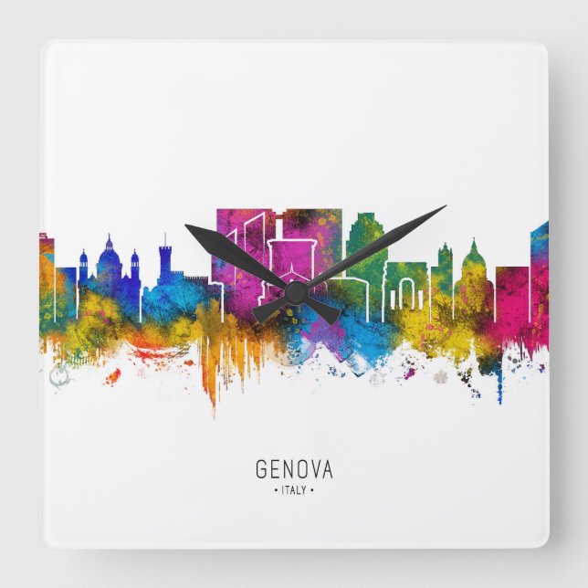 Genoa Skyline Square Wall Clock (Front)