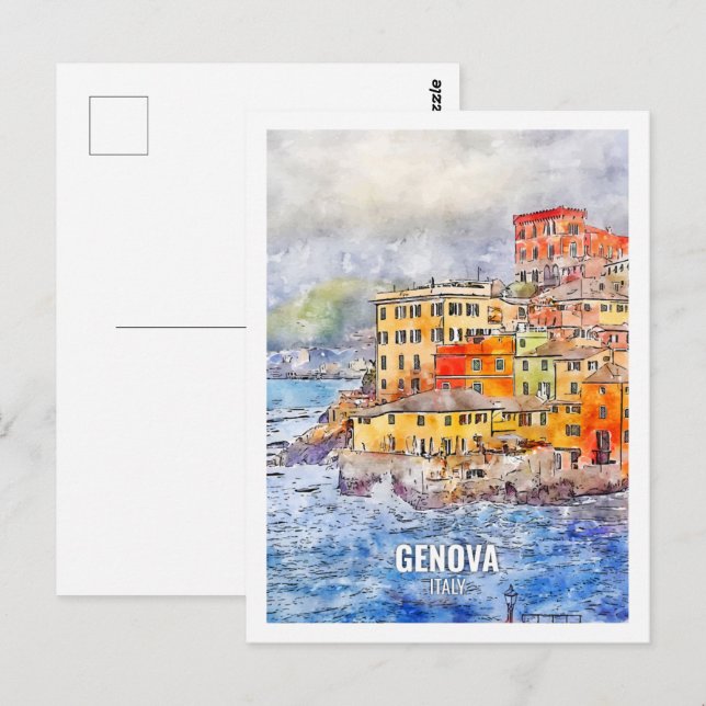 Genova Italy Famous Travel Place Watercolor Postcard (Front/Back)