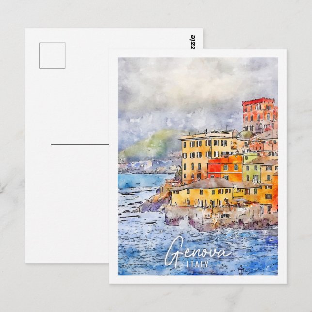 Genova Italy Travel Place Watercolor Postcard (Front/Back)
