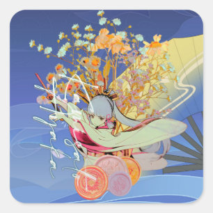 Genshin Impact Kamisato Ayaka Flores Anime Drawing Square Sticker