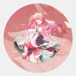 Genshin Impact Yae Miko Raposa Rosa Classic Round Sticker